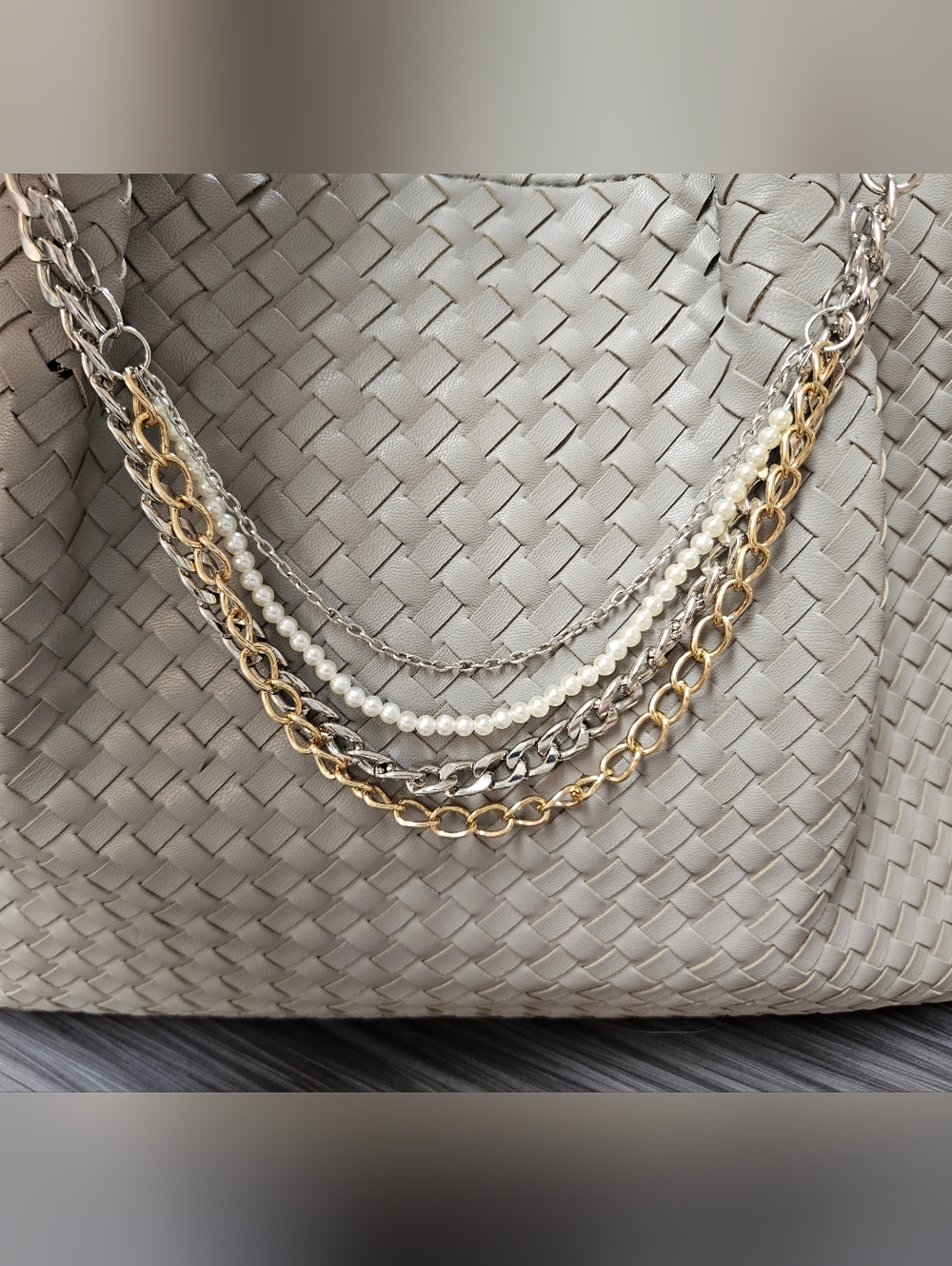 NEW Mixed Metal & Pearl Bag Chain Strap